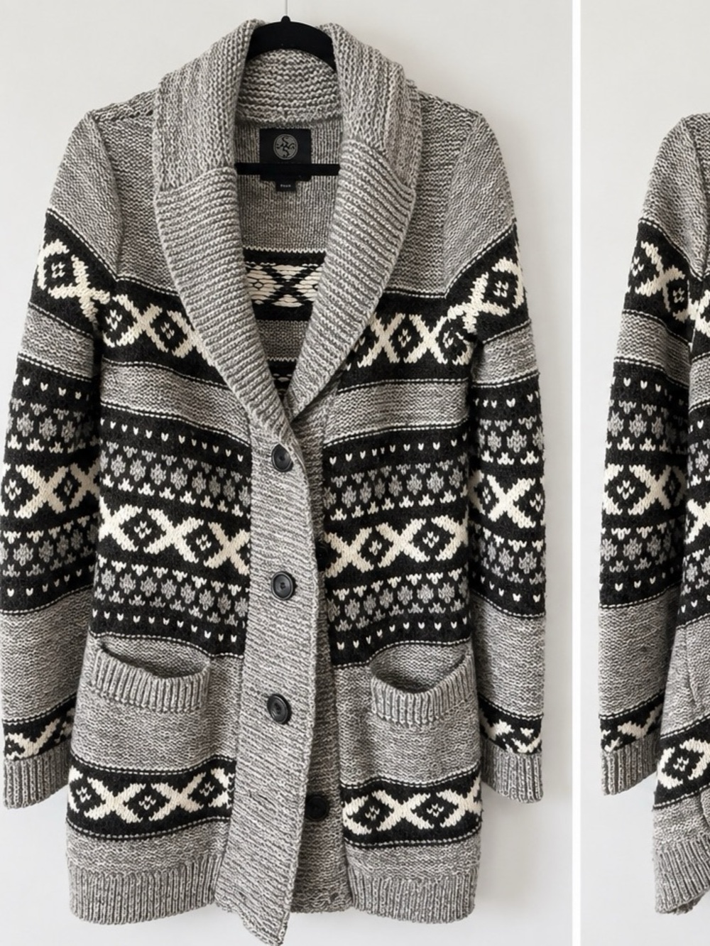 Sansara Fair Isle Wool Blend Shawl Collar Cardigan – Size Medium